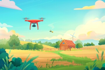 Advanced, sustainable agriculture technology powers smart drones with bluetooth to efficiently monitor lush crops, supporting connected agribusiness in green farming fields