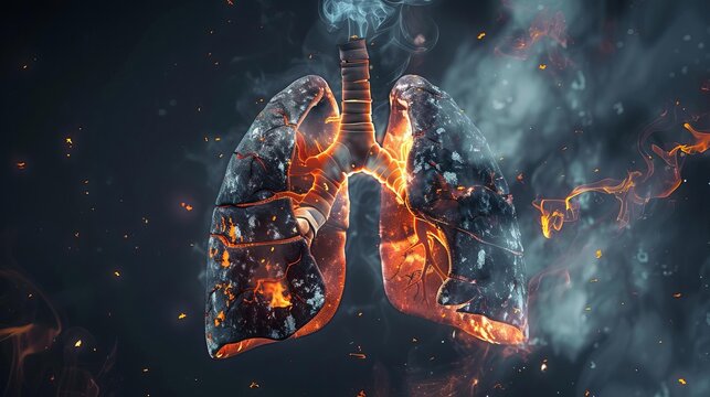 smokers lungs damaged organ from cigarette smoking health consequences concept 3d render