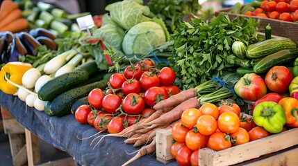 fresh vegetables on display at farmers market stall healthy organic produce collection