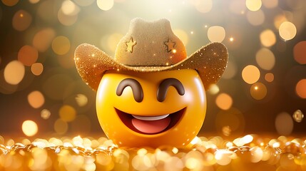 Cowboy smiley Face emoji on shinning background