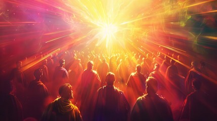pentecost the descent of the holy spirit on the apostles vibrant digital illustration with glowing light rays