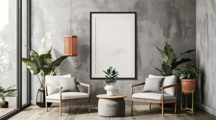 stylish poster frame mockup in contemporary interior setting photorealistic room rendering 3d illustration