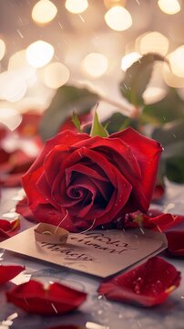 Romantic Valentine's Day Poster with Red Roses, Love Letter, and 'Smiles' Tag, AI-Generated in Lightstock Style, Deep Colors, Warm Lighting, Commercial Photography