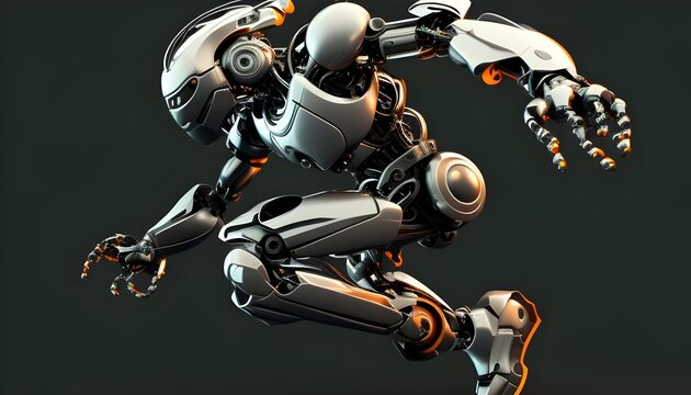 D Rendered Robot Competing in a Vibrant Sporting Event