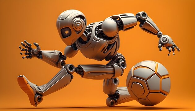 D Rendered Robot Competing in a Futuristic Sporting Event