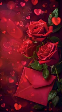Romantic Valentine's Day Poster with Red Roses, Love Letter, and 'Smiles' Tag, AI-Generated in Lightstock Style, Deep Colors, Warm Lighting, Commercial Photography