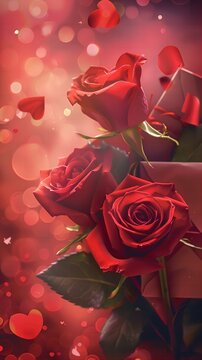 Romantic Valentine's Day Poster with Red Roses, Love Letter, and 'Smiles' Tag, AI-Generated in Lightstock Style, Deep Colors, Warm Lighting, Commercial Photography