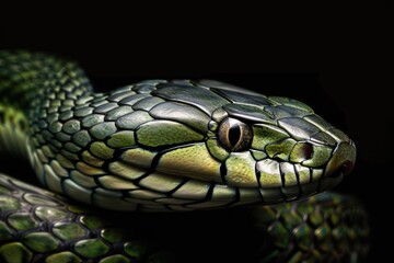 Close-up of snake against black background