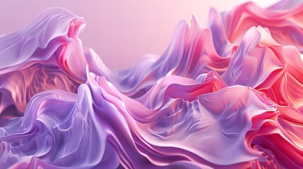Abstract 3D Digital Waves in Pink and Purple, Wide-Angle Lens, High-Saturation Film, Depth and Texture Enhancement