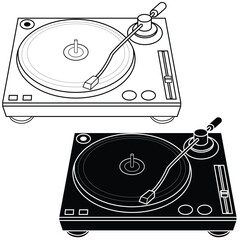 turntable line art vector. Vinyl turntable. Flat vector illustration