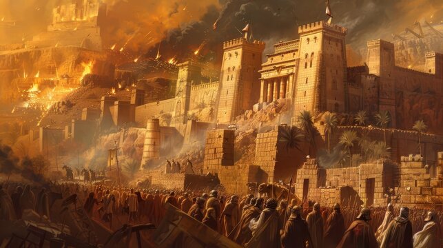biblical scene of jerichos destruction illustration of god and israels victory