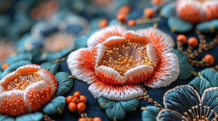 Detailed close-up of traditional Chinese embroidery in a minimalist setting