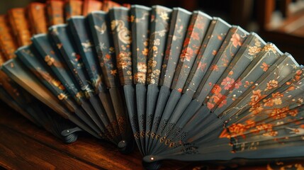 Subdued, traditional Chinese fans with detailed designs