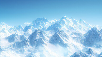 Snowy Serenity: Mountains and Clear Blue Horizon