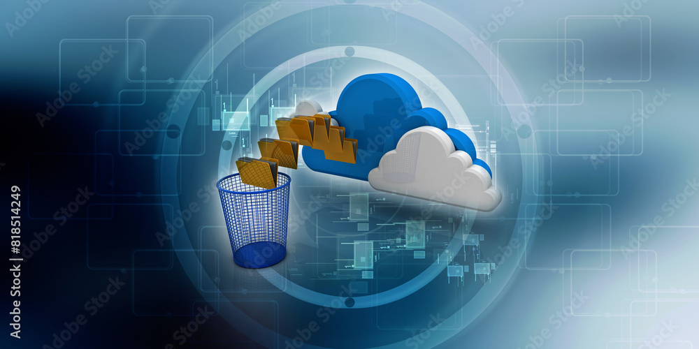 Poster 3d rendering cloud folder storage with bin