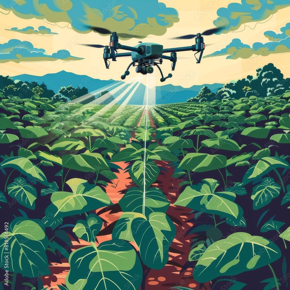 Poster agricultural drones optimize farm layouts and productivity in modern, efficient farming operations t