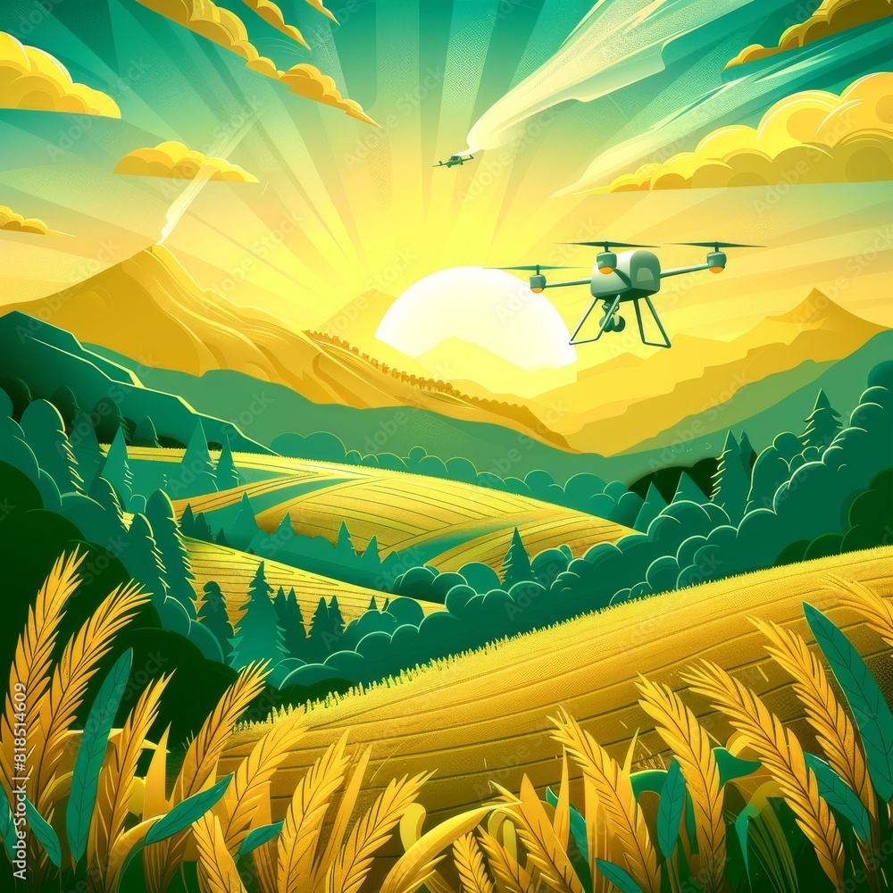 Poster efficient farming operations in modern agriculture use drones and smart layouts to enhance farm prod