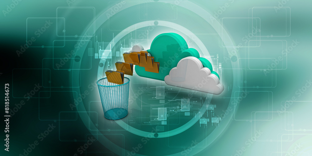 Poster 3d rendering cloud folder storage with bin