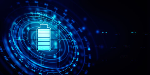 2d illustration Electrical energy and power supply source concept, accumulator battery with charging level indicator
   