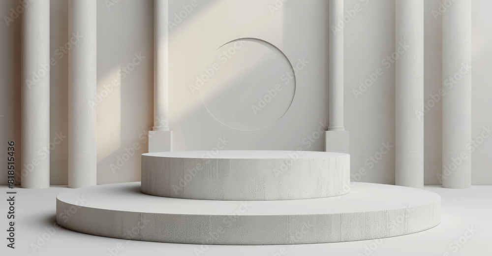 Leinwandbilder a white pedestal display with an empty podium on a cylinder background concept. generative ai.