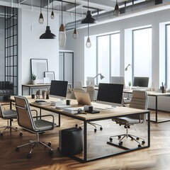A large office with a large table and chairs in office image used for printing meaning harmony meaning.