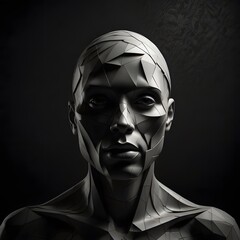 Sculptured designed portrait of a man, portrait of a man, realistic portrait of a man designed cinematically,  cinematic sculpture artwork of a man, sculpture artwork, cinematic sculpture, grey color