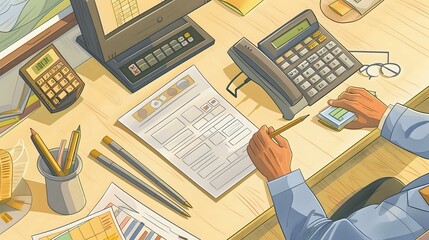 Obraz premium Detailed illustration of a Financial Officer preparing financial reports