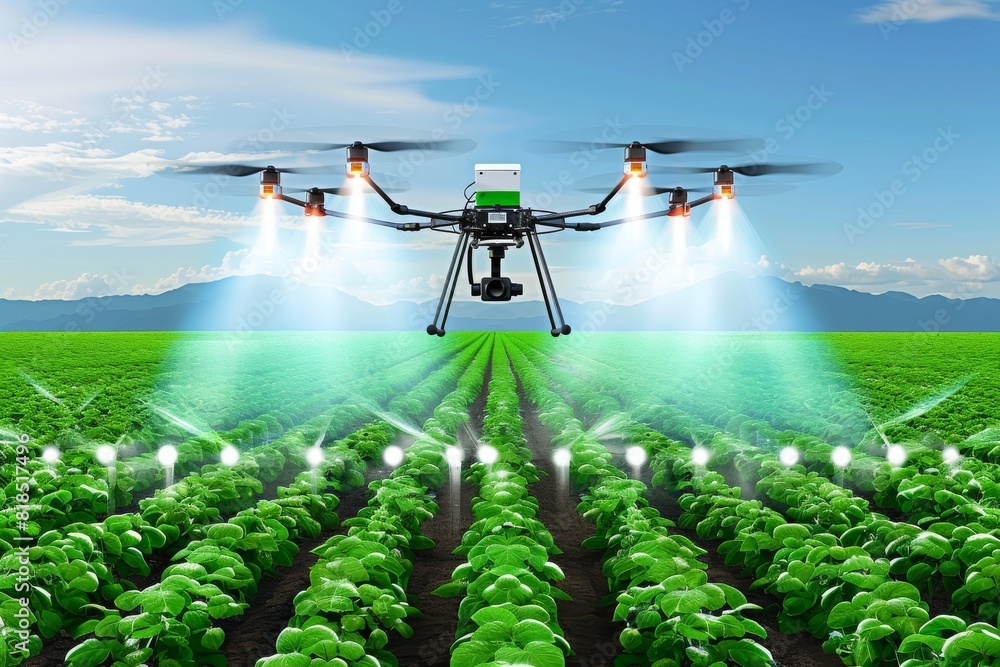 Poster smart, efficient farming operations in modern agriculture utilize drones to optimize productivity wi