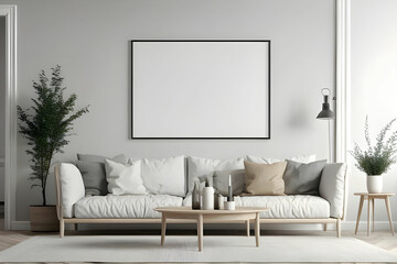 Mockup frame in living room interior,Scandinavian style,3d rendering