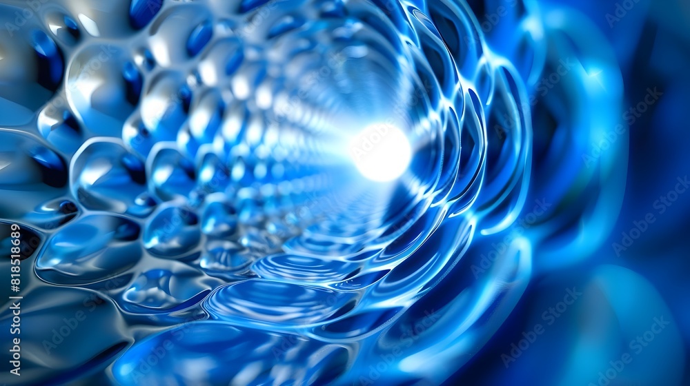Poster captivating optical depth effect of swirling blue and white geometric patterns in mesmerizing