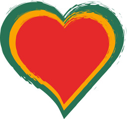 Heart shape with paint brush textured stripes in traditional African colors red, yellow, green. Design element for Juneteenth, Kwanzaa, Black History month. Transparent background.