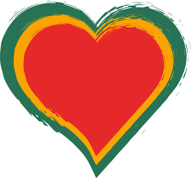 recommend clip art: Heart shape with paint brush textured stripes in traditional African colors red, yellow, green. Design element for Juneteenth, Kwanzaa, Black History month. Transparent background.