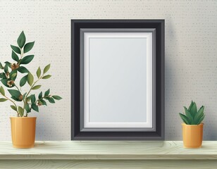 blank frame on white wall mock up, vertical black poster frame on wall, picture frame isolated on a wall, mock up for picture or photo frame, empty frame on bright wall, 3d render