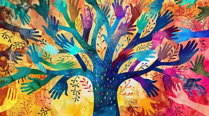 vibrant mosaic tree of diverse human hands unity in diversity concept illustration
