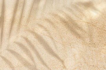 Beige Beach Sand with delicate textures and palm leaf shadow, fine sandy beach at sunlight, minimal...