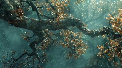Fototapeta na wymiar Dryad s embrace, impressionist tree patterns, woodland charm , 3D render