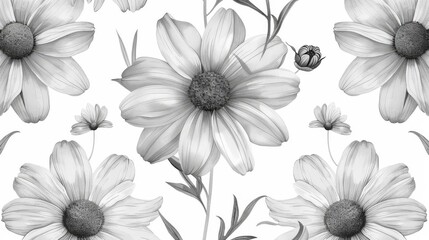 Black and white daisy pattern with delicate shadows