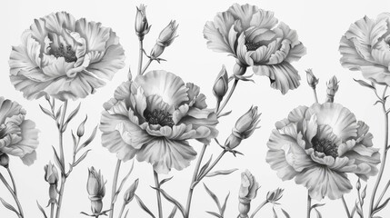 Black and white carnations in a vintage style pattern