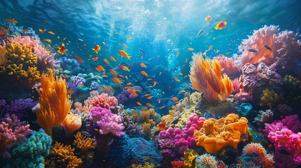 Fototapeta na wymiar underwater coral reef, marine life, colorful biodiversity , hyper detailed