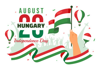 Happy Hungary Independence Day Vector Illustration featuring the Hungarian Waving Flag Background for National Holiday Flat Style Cartoon Background