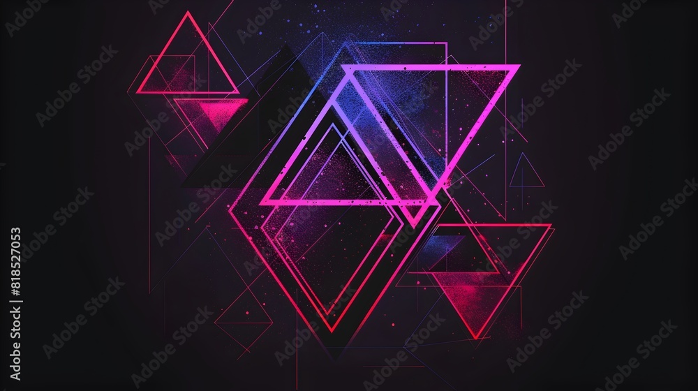 Poster geometric abstract neon synthwave triangle design on dark background