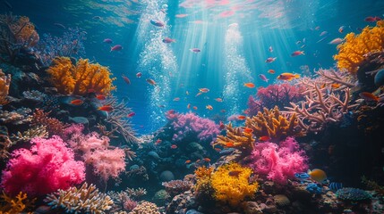Fototapeta na wymiar underwater coral reef, diverse marine life, colorful , high resolution