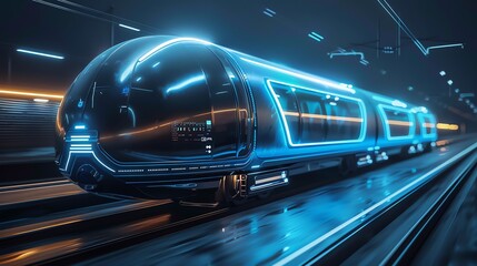 Futuristic transportation tube, hightech, blue and metallic, sleek design