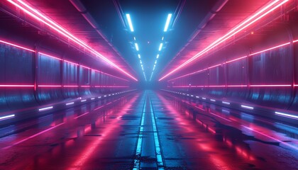 Straight futuristic highway at night, cyberpunk, neon glow, dark setting