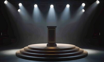 Empty podium on the stage with spotlights.