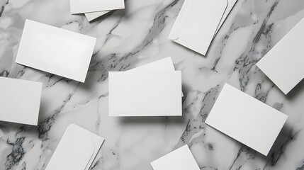 Stylish Flat Lay of Blank Business Cards on Marble Surface Showcasing Design Versatility