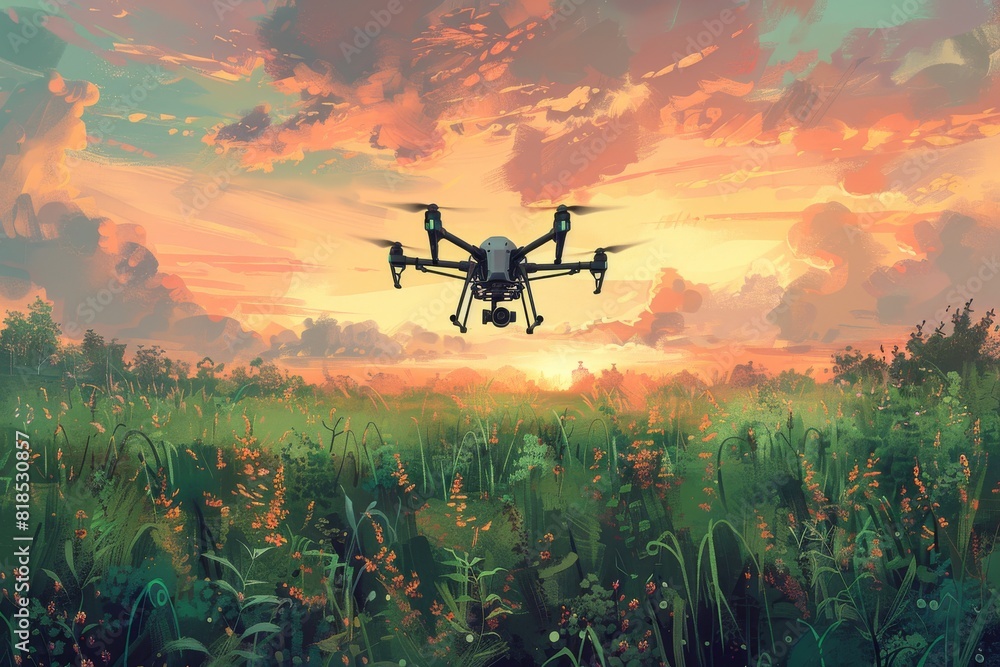 Poster smart drones equipped with high-tech sensors apply pesticides precisely in agricultural fields, enha