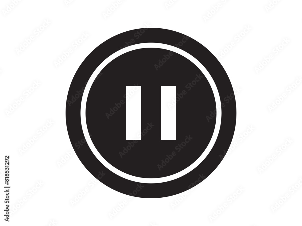 Poster pause continue play button icon on black circle button isolated on white background,