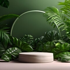 podium background product green nature 3d forest stand white plant cosmic background, Ai Generated
