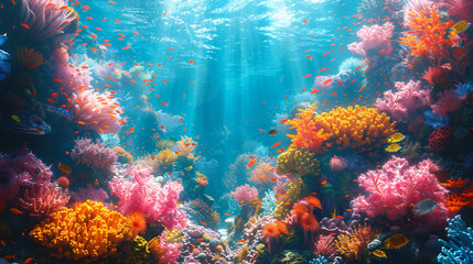 Fishes in a colorful coral reef. Underwater scene